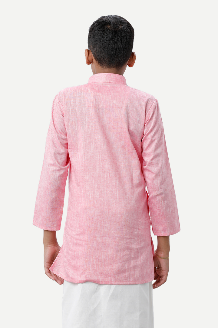 UATHAYAM Exotic Cotton Rich Full Sleeve Solid Regular Fit Kids Kurta + Dhoti 2 In 1 Set (Soft Pink)