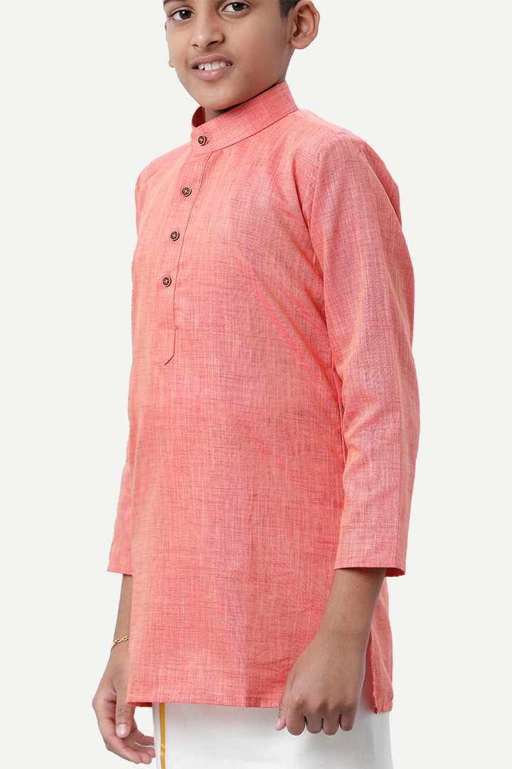 UATHAYAM Exotic Cotton Rich Full Sleeve Solid Regular Fit Kids Kurta + Dhoti 2 In 1 Set (Soft Orange)