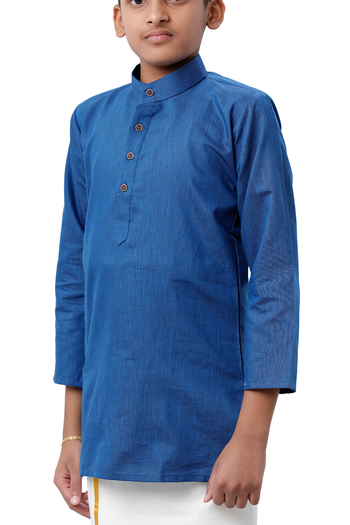 UATHAYAM Exotic Cotton Rich Full Sleeve Solid Regular Fit Kids Kurta + Dhoti 2 In 1 Set (Navy Blue)