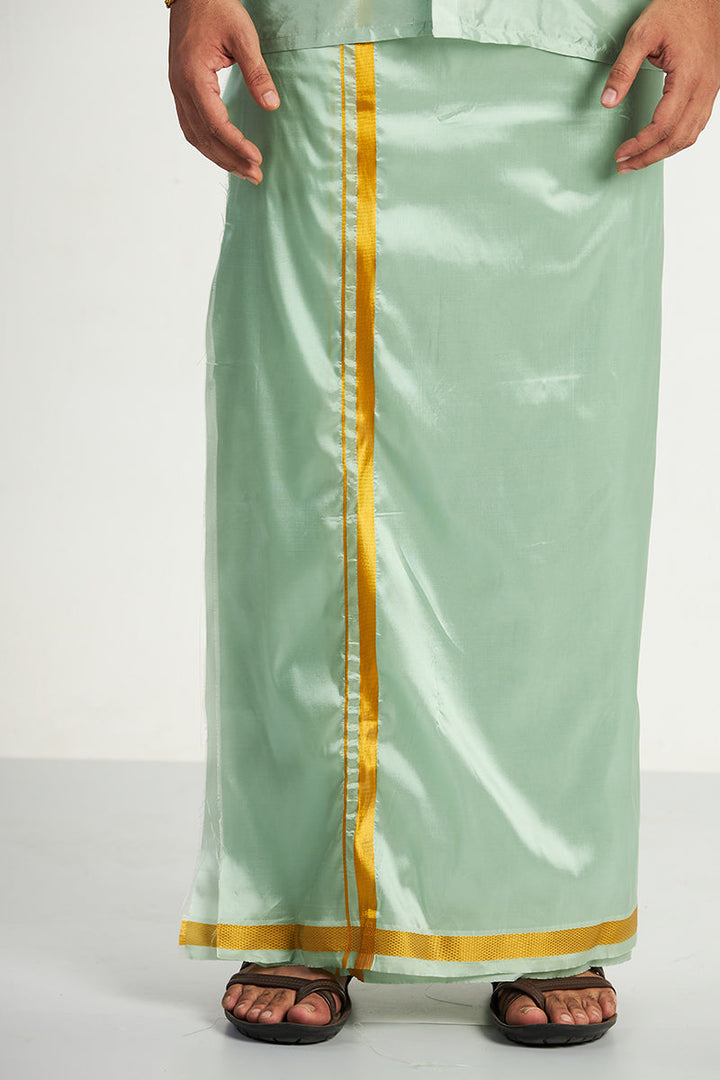 VRIKSHAM Pista Green Color Silk Shirt & Matching Dhoti 2 in 1 Set Full Sleeve For Men- 15809