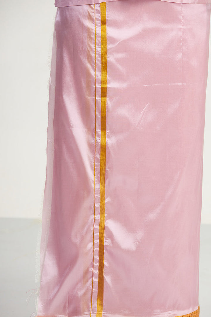 VRIKSHAM Light Pink Color Silk Shirt & Matching Dhoti 2 in 1 Set Full Sleeve For Men- 15806