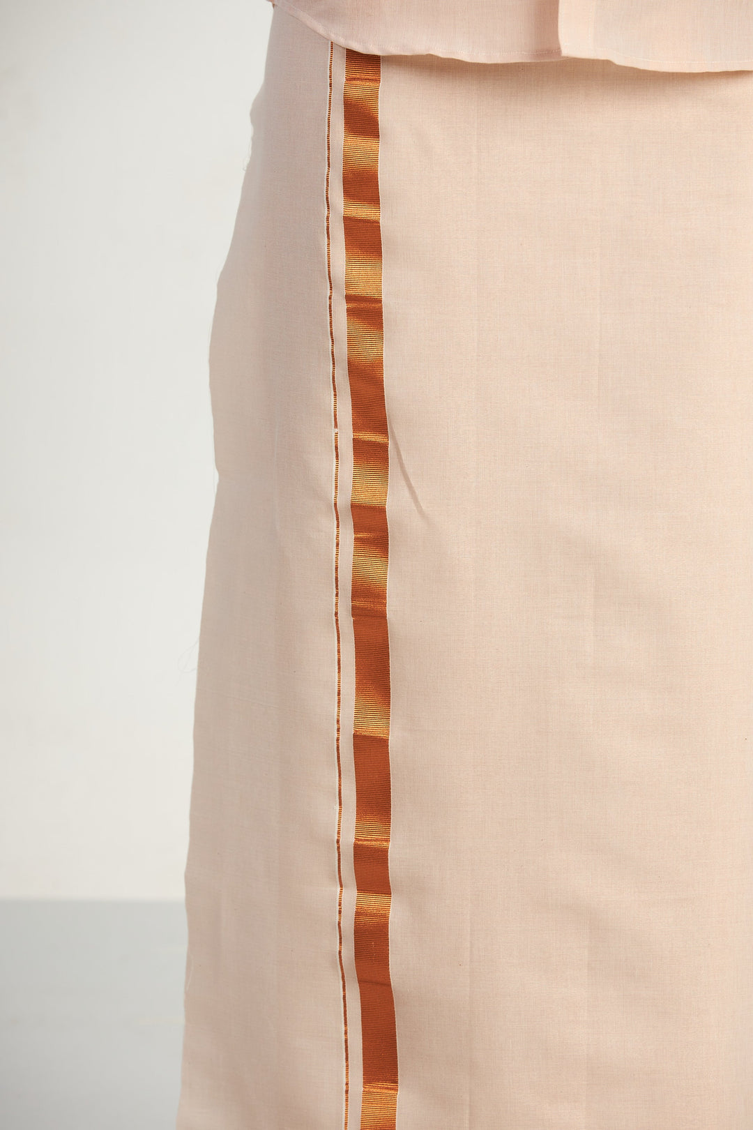 UATHAYAM Copper Orange Color Cotton Vaibhav Shirt and Tissue Jari Dhoti Set (2 In 1) For Men