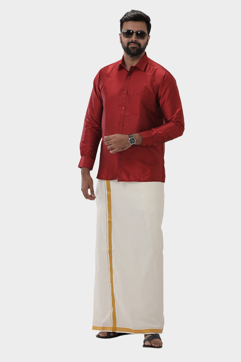Silk Feel Red Silk Shirts For Mens Uathayam - Main Image