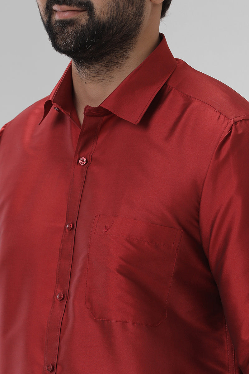 Silk Feel - Red Silk Shirts For Mens | Uathayam