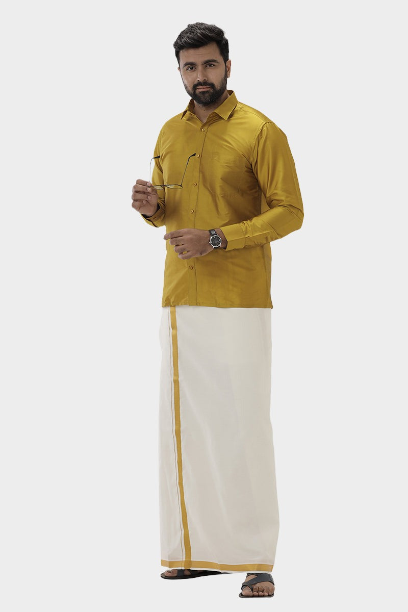 Silk Feel - Mustard Yellow Silk Shirts For Mens | Uathayam