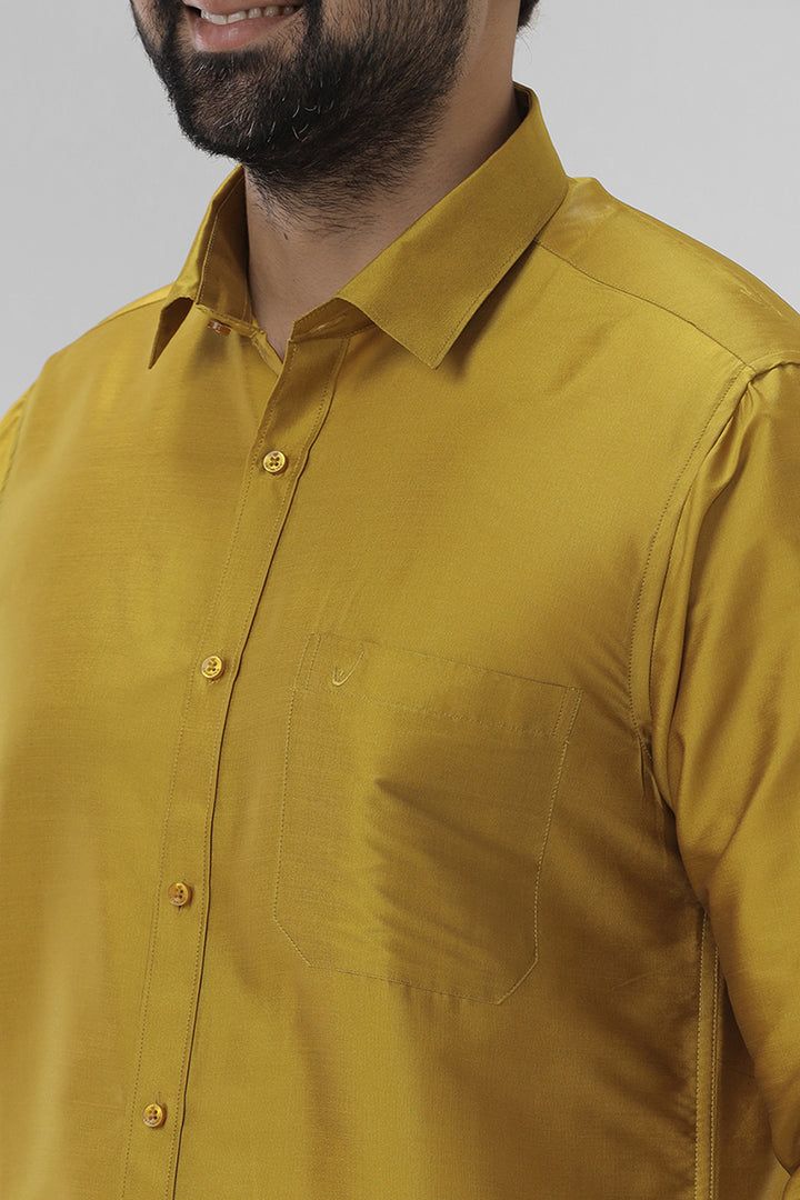 Silk Feel - Mustard Yellow Silk Shirts For Mens | Uathayam