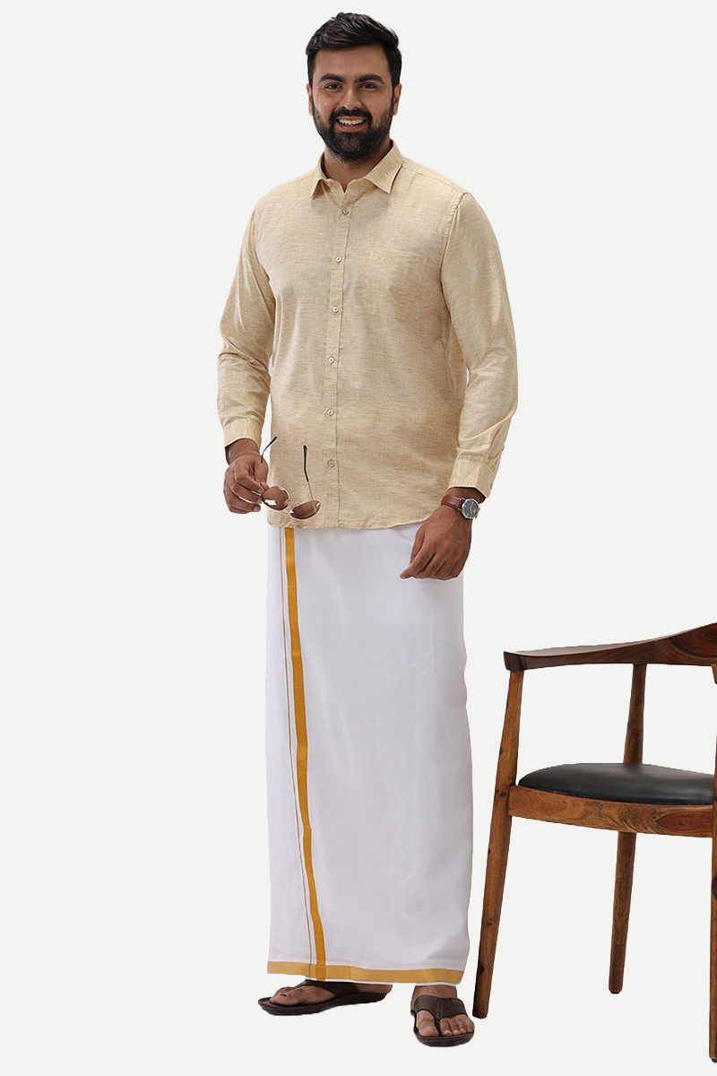 Thaksha - Yellowish Tan  Formal Shirts for Men | Uathayam