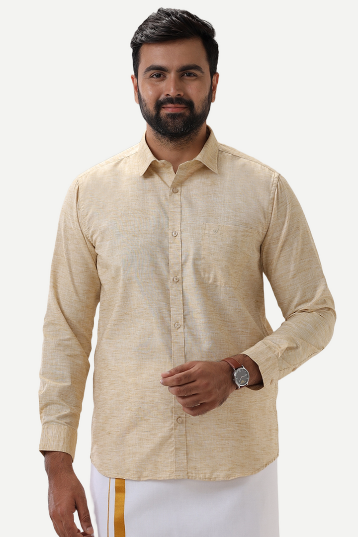 Thaksha - Yellowish Tan  Formal Shirts for Men | Uathayam