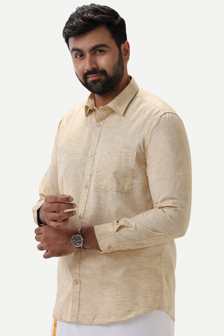 Thaksha - Yellowish Tan  Formal Shirts for Men | Uathayam