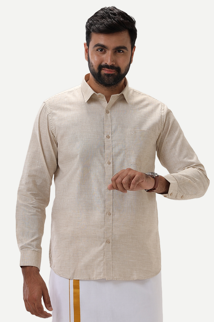 Thaksha - Light Tan Formal Shirts for Men | Uathayam