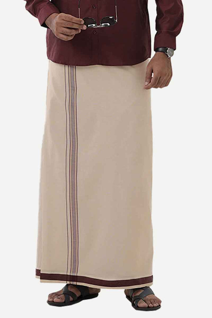 Ever Shine - Maroon Single Gold Jari Fancy Borders Dhoti For Men | Uathayam