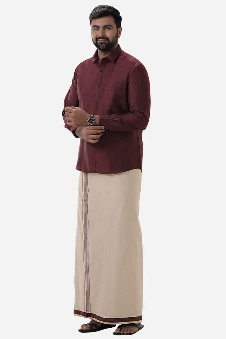 Divine Elite - Maroon Matching Shirt and Single Dhoti Set for Men | Uathayam