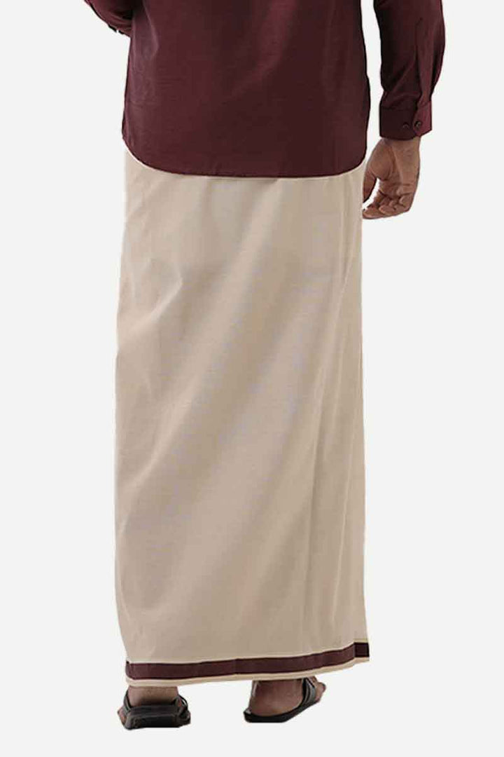 Ever Shine - Maroon Single Gold Jari Fancy Borders Dhoti For Men | Uathayam