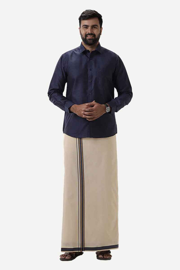 Divine Elite - Navy Matching Shirt and Single Dhoti Set for Men | Uathayam