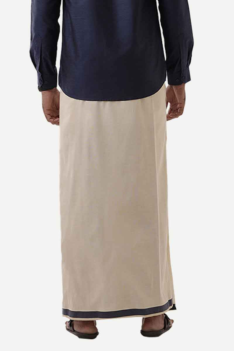 Ever Shine - Navy Single Gold Jari Fancy Borders Dhoti For Men | Uathayam