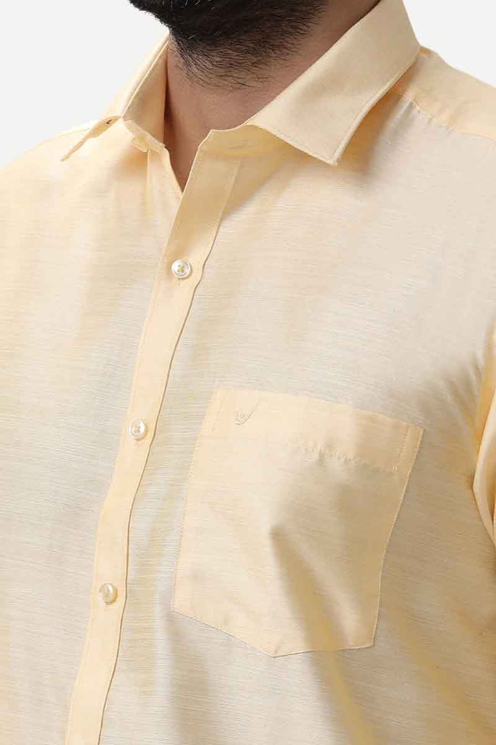 Divine Elite - Yellow Matching Shirt and Single Dhoti Set for Men | Uathayam