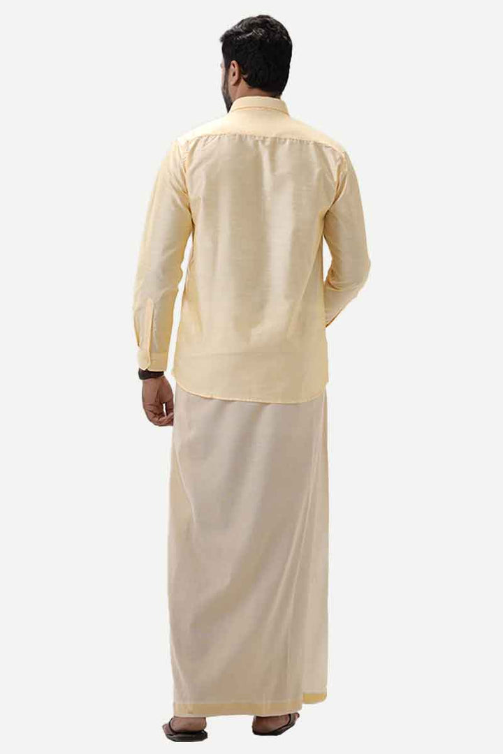 Divine Elite - Yellow Matching Shirt and Single Dhoti Set for Men | Uathayam