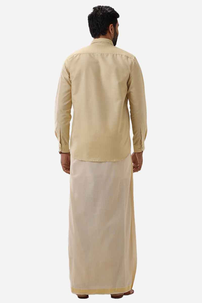 Divine Elite - Light Beige Matching Shirt and Single Dhoti Set for Men | Uathayam