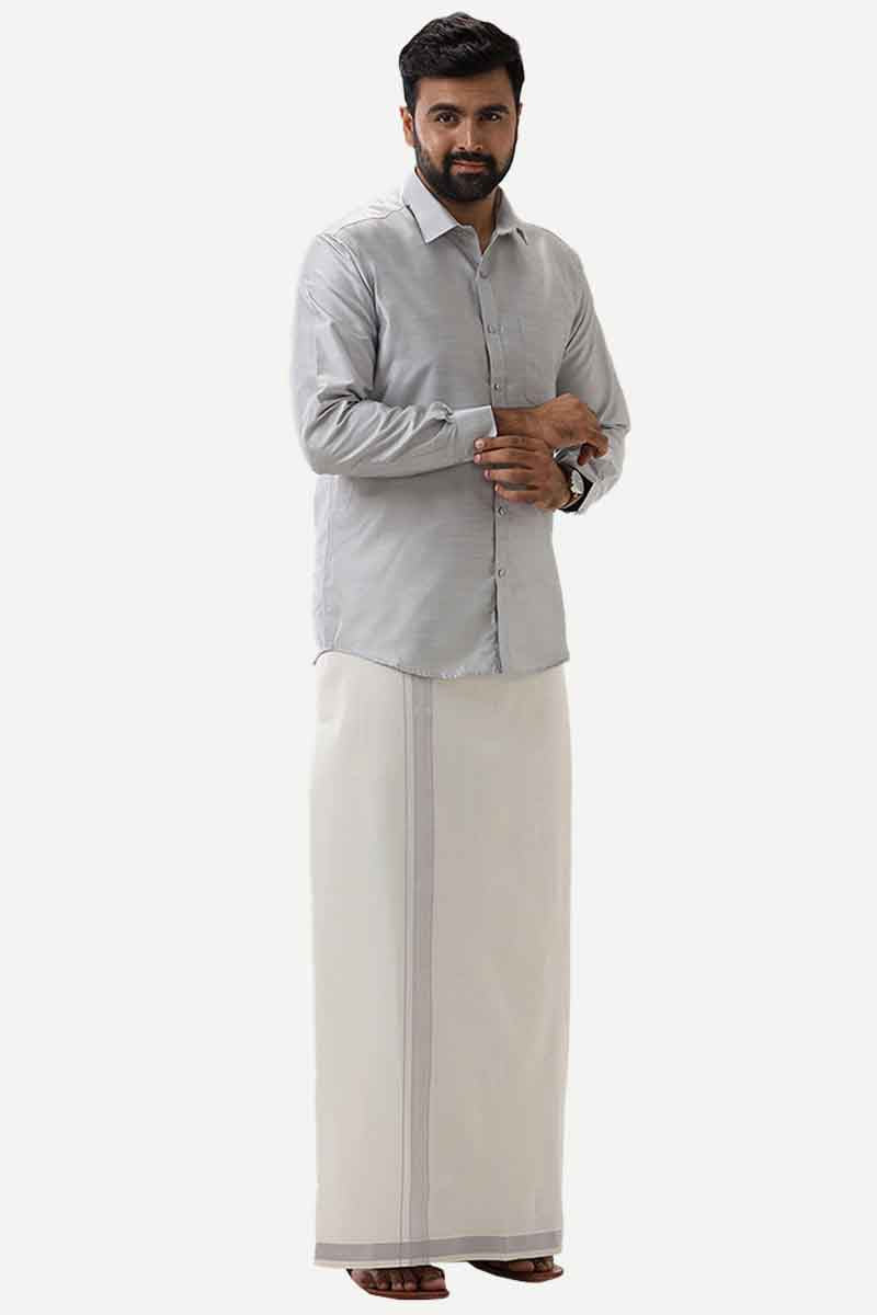 Divine Elite - Grey Matching Shirt and Single Dhoti Set for Men | Uathayam