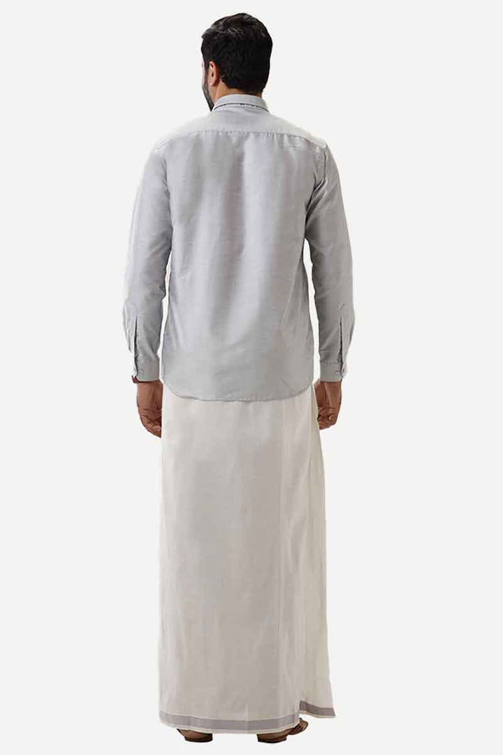 Divine Elite - Grey Matching Shirt and Single Dhoti Set for Men | Uathayam