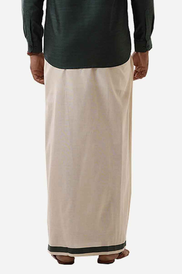 Ever Shine - Dark Green Single Gold Jari Fancy Borders Dhoti For Men | Uathayam