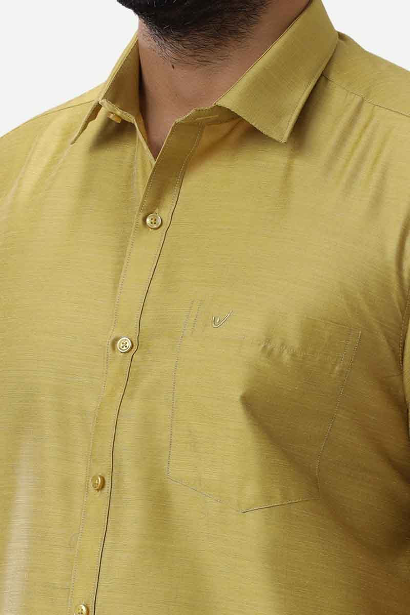 Divine Elite - Mustard Yellow Matching Shirt and Single Dhoti Set for Men | Uathayam