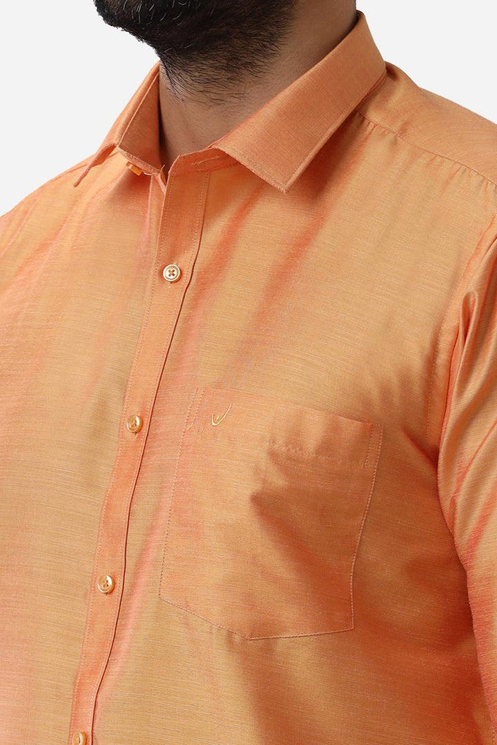 Divine Elite - Orange Matching Shirt and Single Dhoti Set for Men | Uathayam