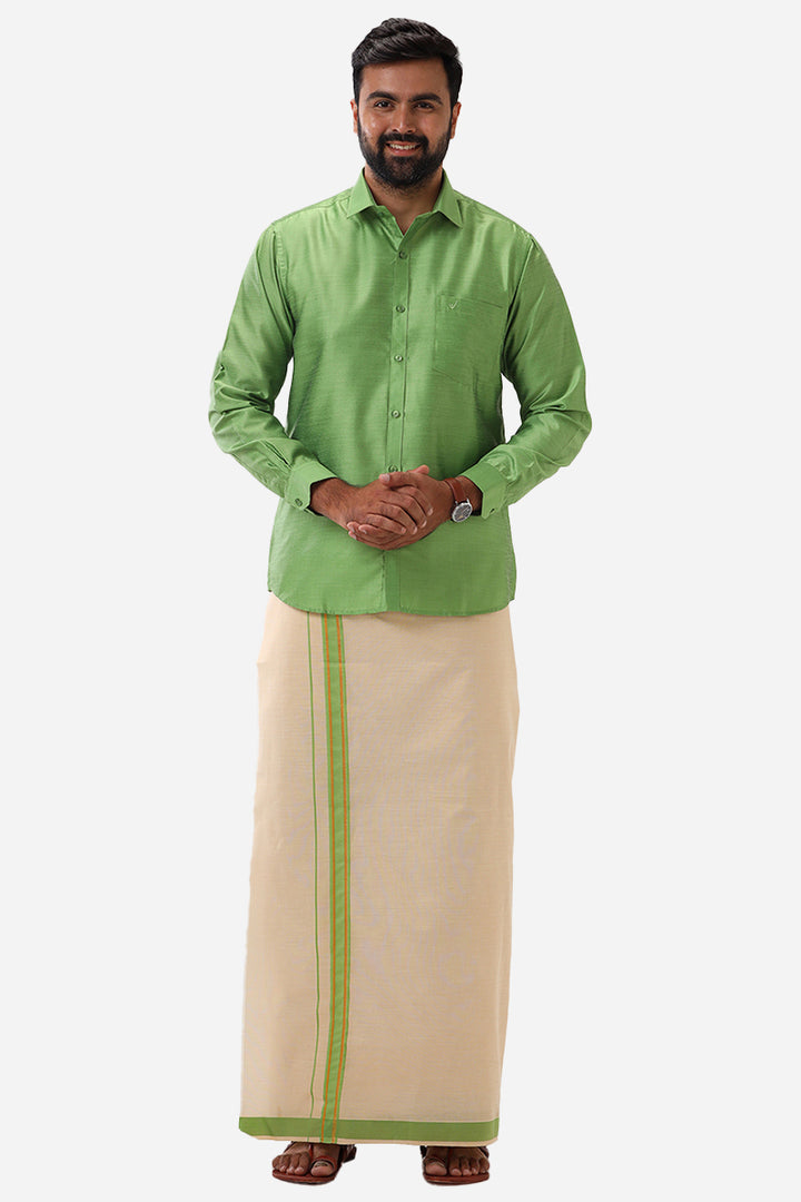 Divine Elite - Light Green Matching Shirt and Single Dhoti Set for Men | Uathayam