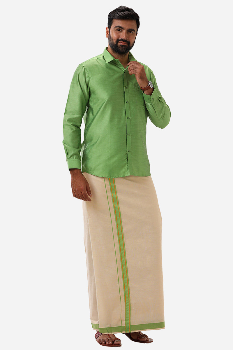 Divine Elite - Light Green Matching Shirt and Single Dhoti Set for Men | Uathayam