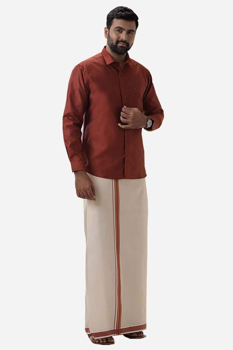 Divine Elite - Brown Matching Shirt and Single Dhoti Set for Men | Uathayam