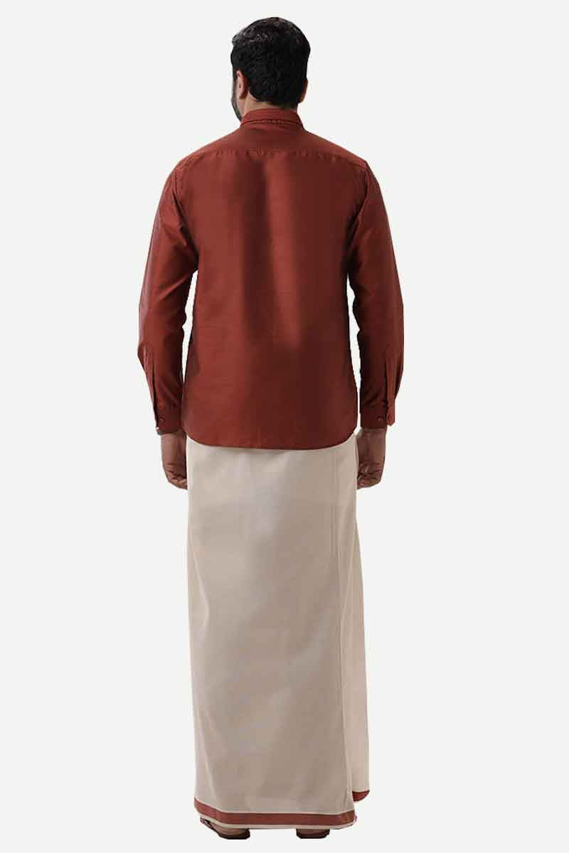 Divine Elite - Brown Matching Shirt and Single Dhoti Set for Men | Uathayam