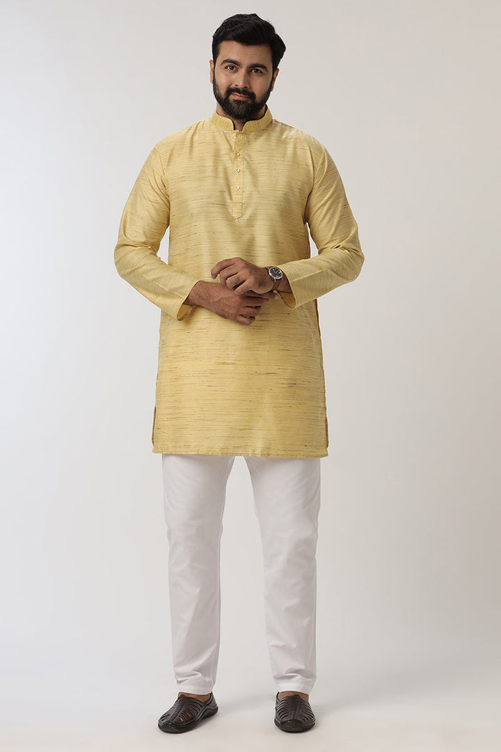 Kraft - Light Yellow Long Kurtas for Men | Uathayam