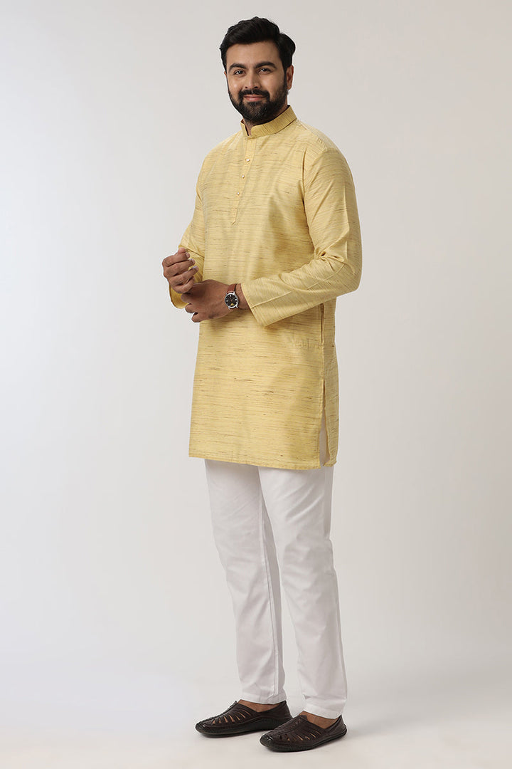 Kraft - Light Yellow Long Kurtas for Men | Uathayam