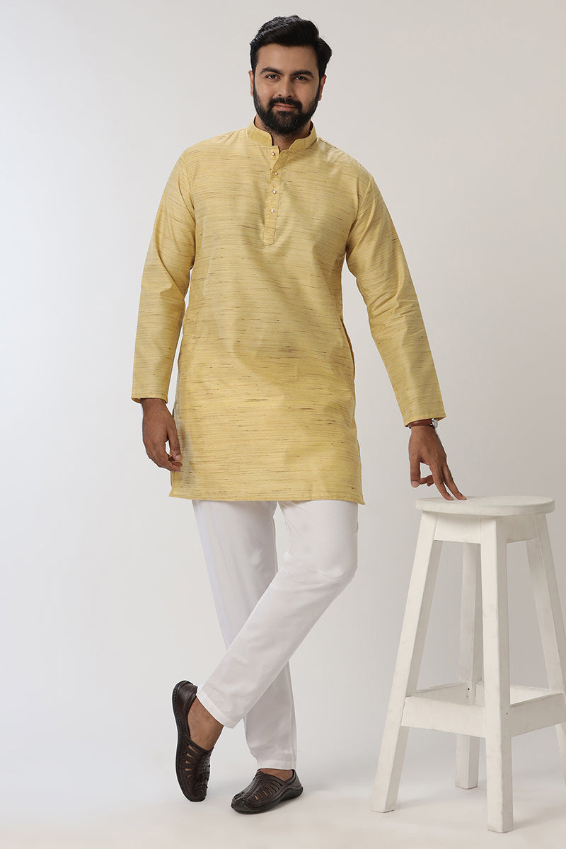 Kraft - Light Yellow Long Kurtas for Men | Uathayam