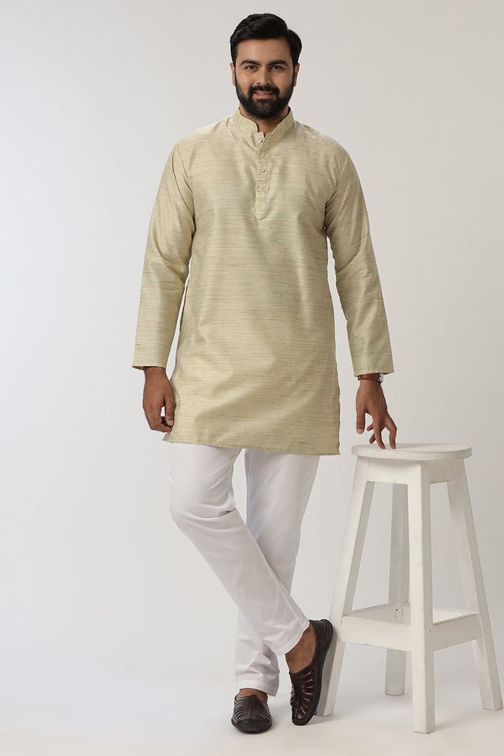 Kraft - Cream Yellow Long Kurtas for Men | Uathayam