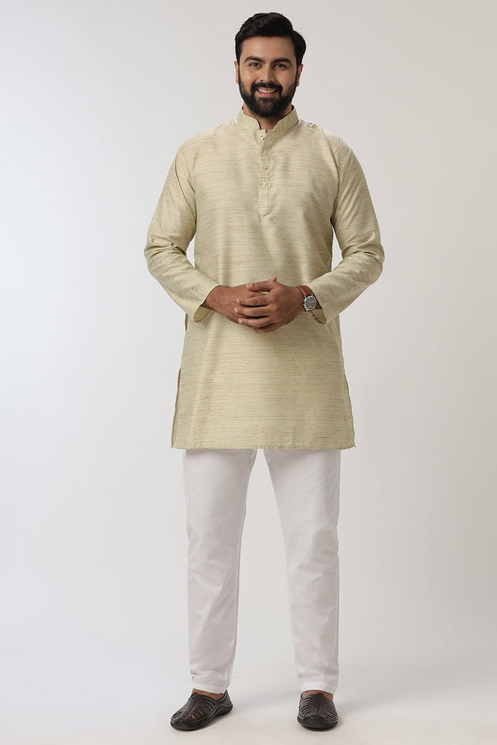 Kraft - Cream Yellow Long Kurtas for Men | Uathayam