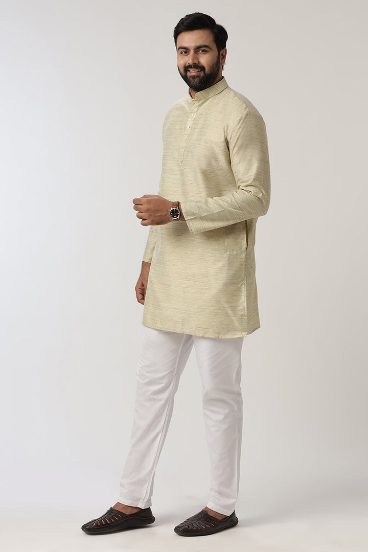 Kraft - Cream Yellow Long Kurtas for Men | Uathayam