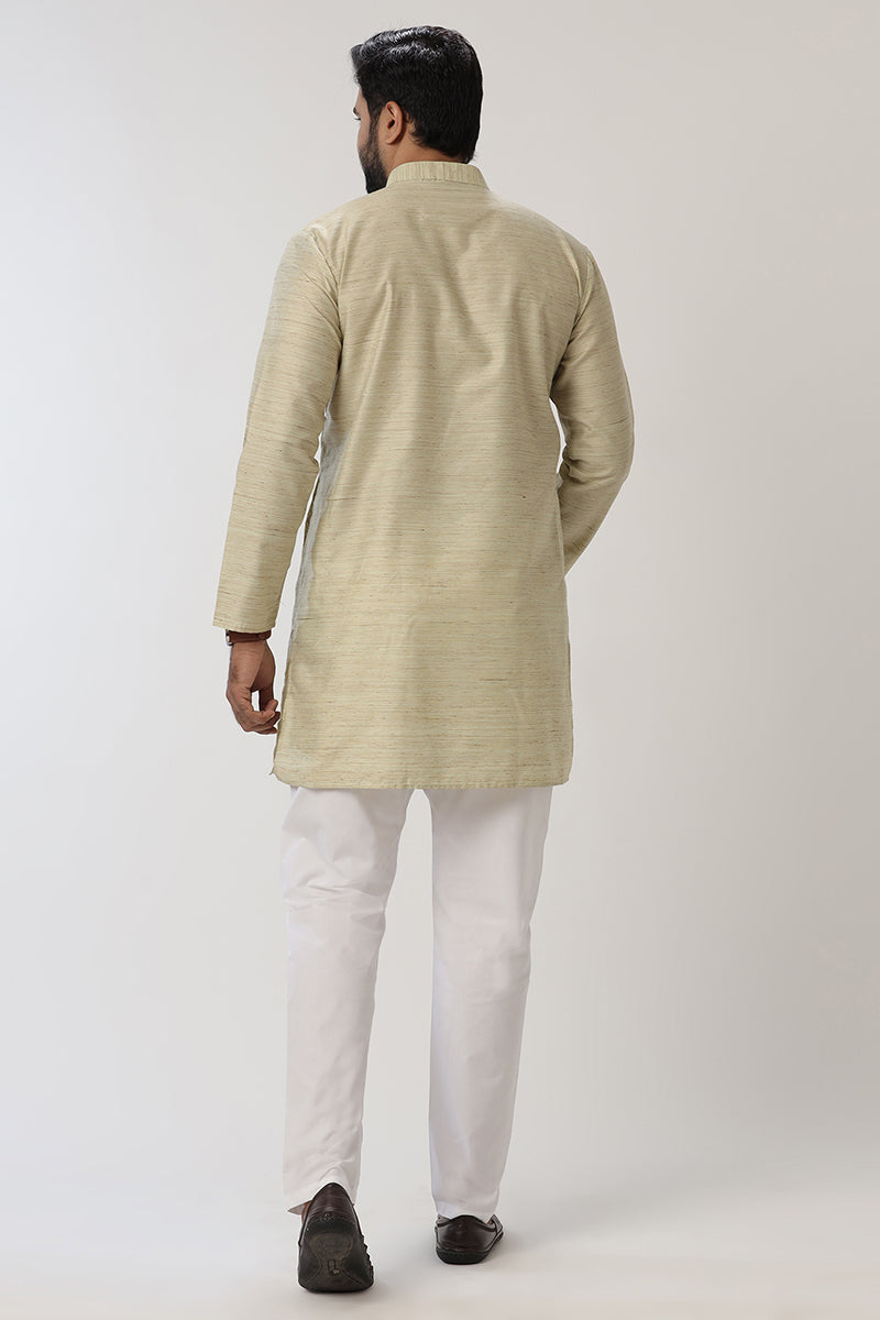 Kraft - Cream Yellow Long Kurtas for Men | Uathayam