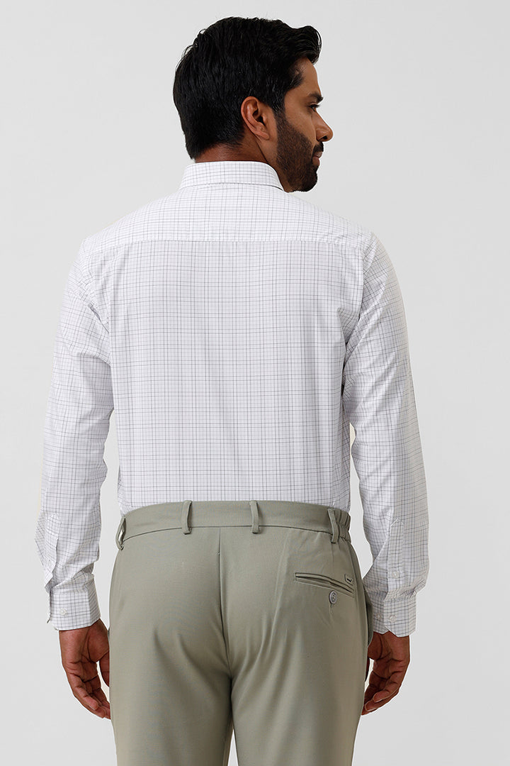 Bamboo Checks - White With Olive Green Checked Shirts For Mens | Ariser