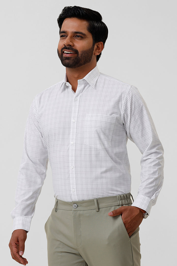 Bamboo Checks - White With Olive Green Checked Shirts For Mens | Ariser