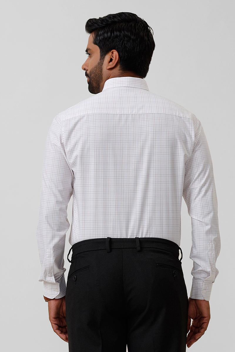 Bamboo Checks - White With Brown Checked Shirts For Mens | Ariser