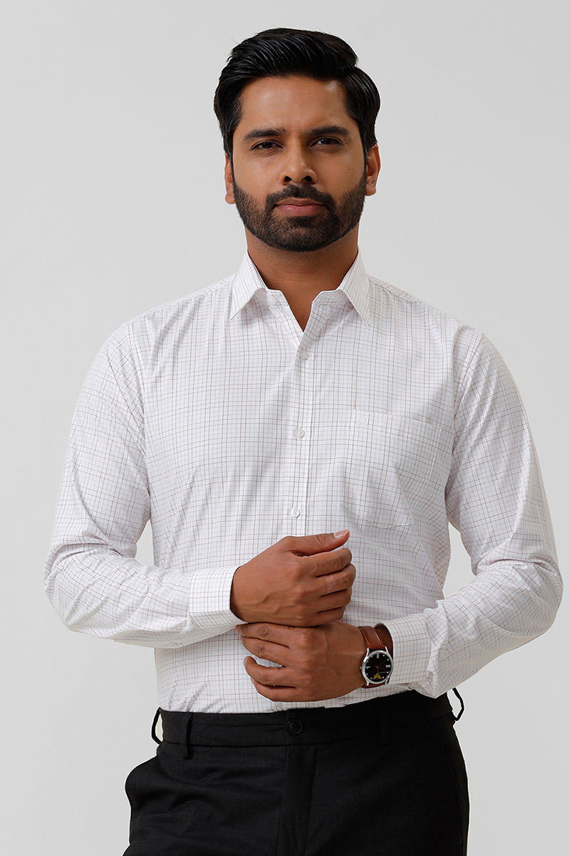 Bamboo Checks - White With Brown Checked Shirts For Mens | Ariser