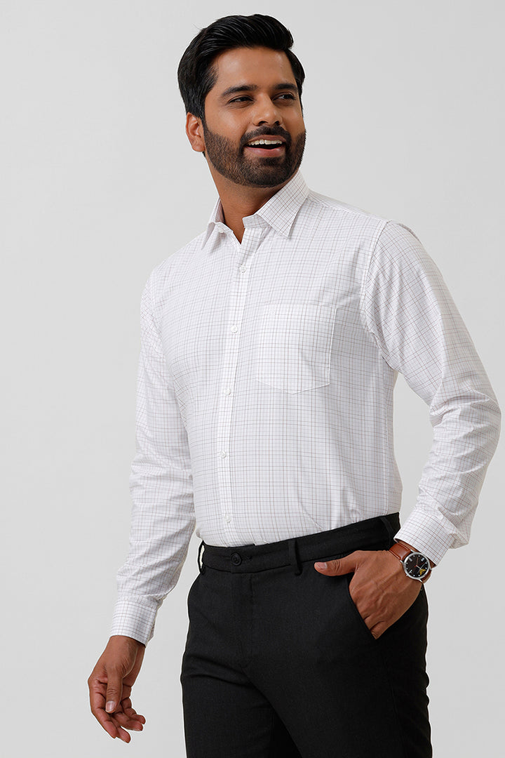 Bamboo Checks - White With Brown Checked Shirts For Mens | Ariser