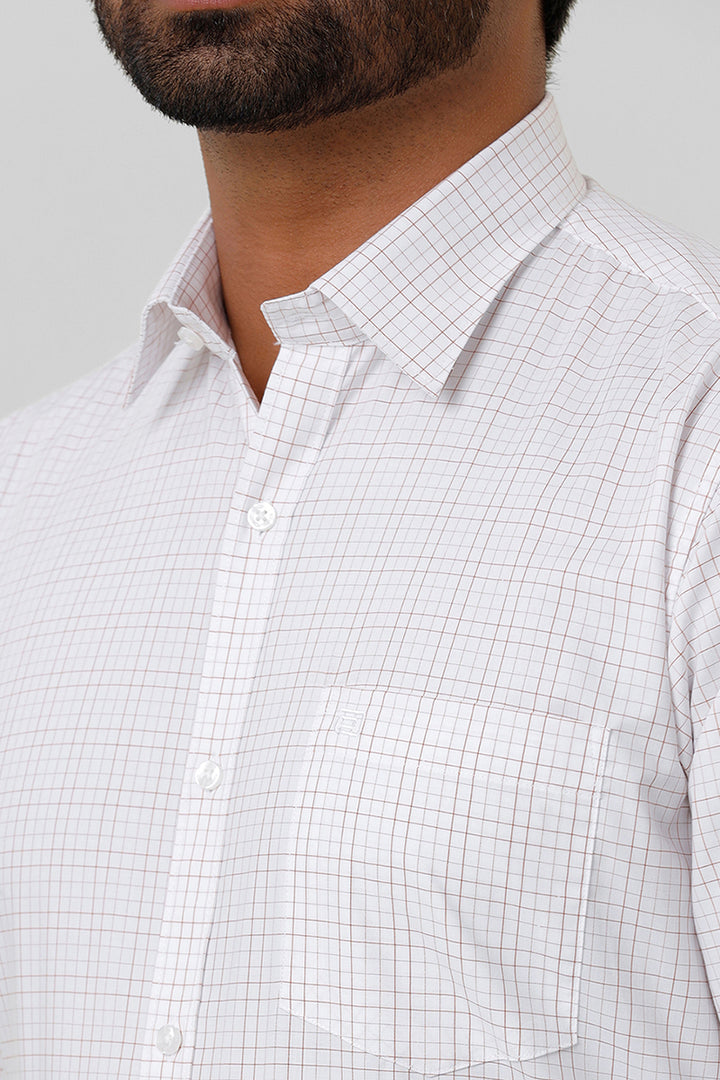 Bamboo Checks - White With Brown Checked Shirts For Mens | Ariser