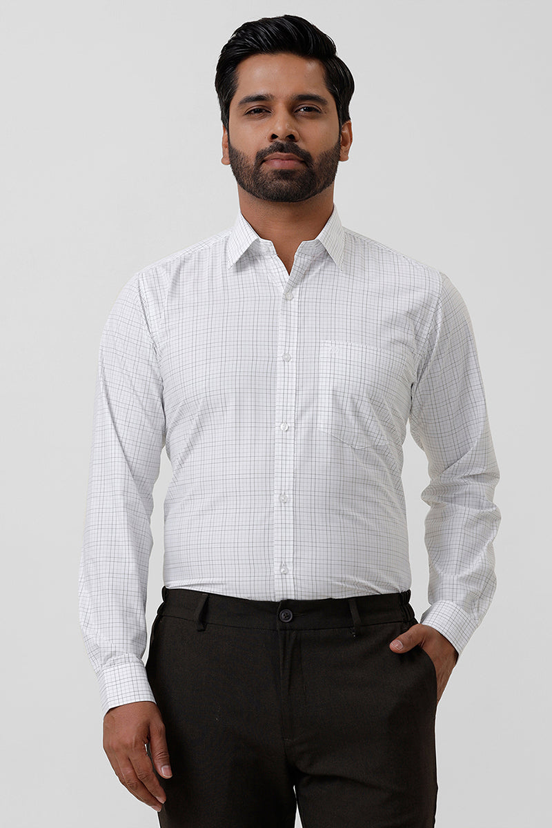 Bamboo Checks - White With Black Checked Shirts For Mens | Ariser