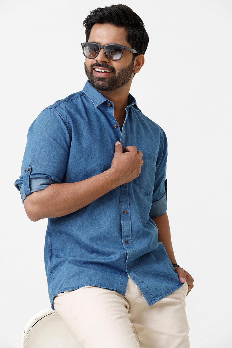 Denim Light Blue Casual Shirts for Men Ariser