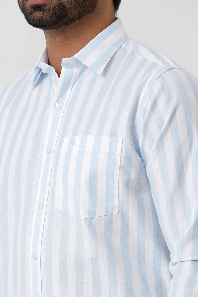 Hopper Stripes - Sky Blue With White Casual Shirts For Men | Ariser