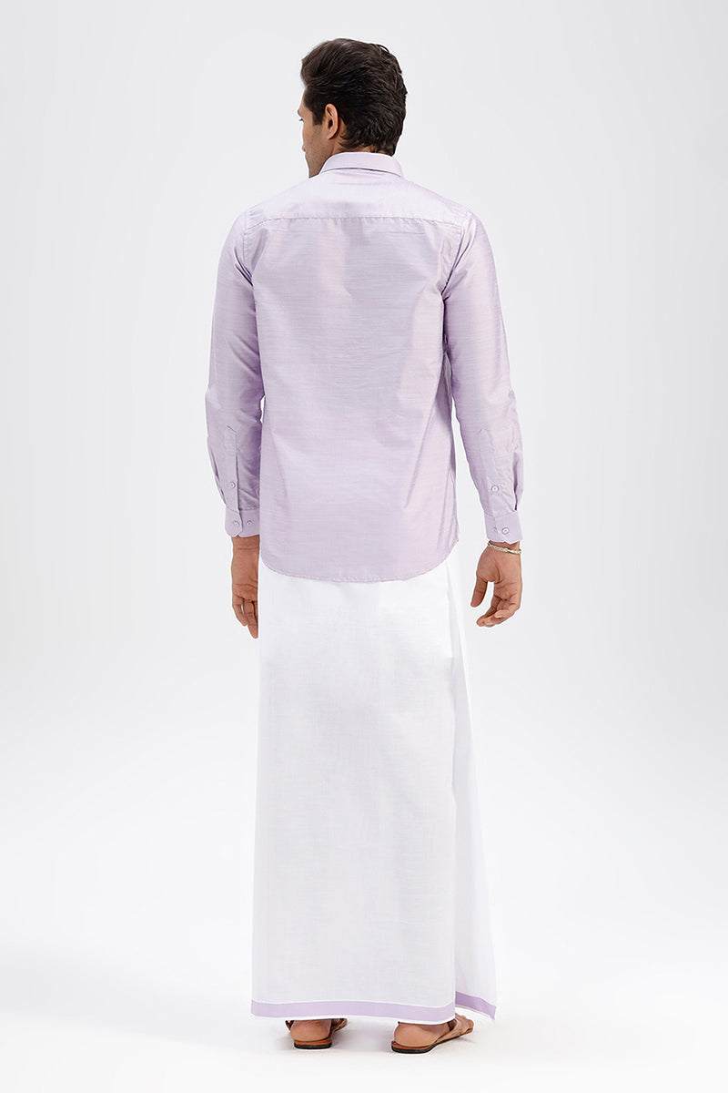 Divine - Purple  Matching Shirt and Single Dhoti Set For Men | Uathayam