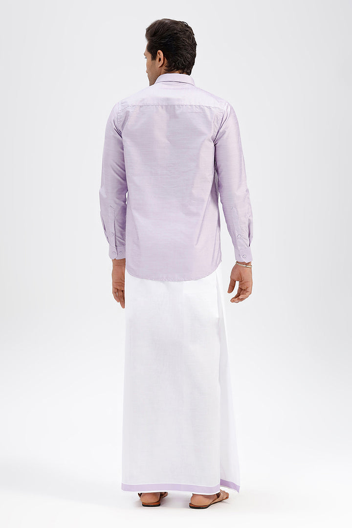 Divine - Purple  Matching Shirt and Single Dhoti Set For Men | Uathayam