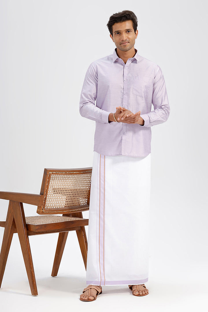 Divine - Purple  Matching Shirt and Single Dhoti Set For Men | Uathayam